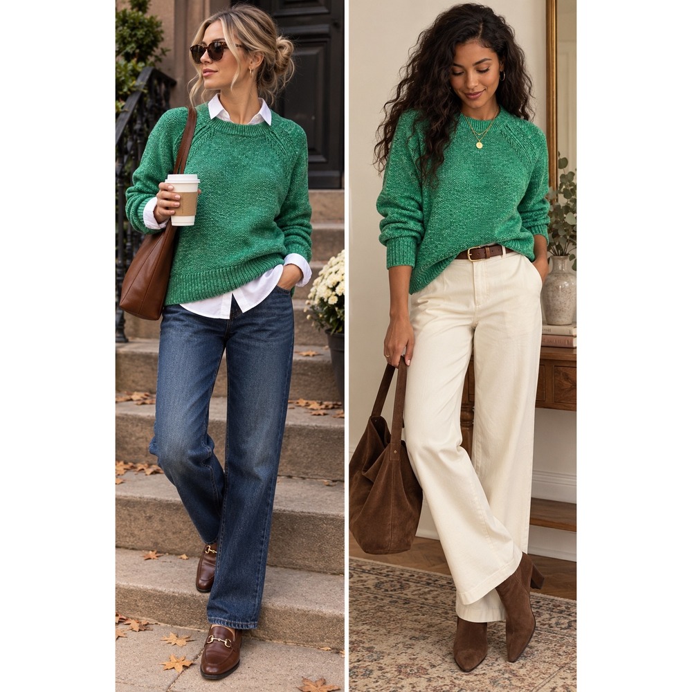 GAP Green Marled Knit Sweater M 100% Cotton Coastal Preppy Grandpa Core Heritage